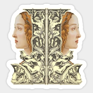 Renaissance red-haired girl with dragon and acanthus leaves Sticker